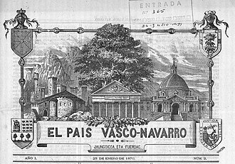 Cabecera del periódico El país vasco-navarro. Enero de 1870.