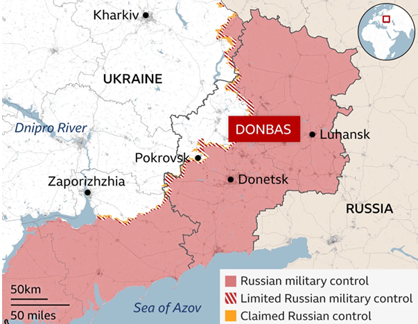 Donbass y las regiones actualmente bajo el control ruso. Fuente ISW and AEI’s Critical Threats Project